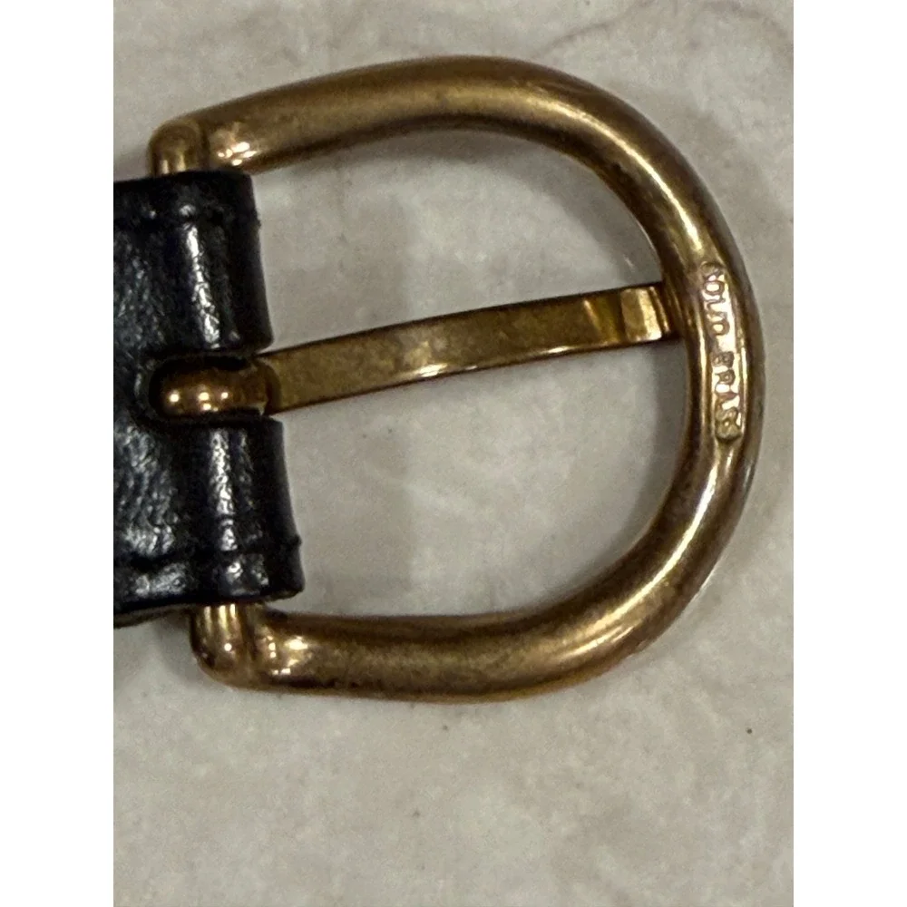 Vintage Black Woven Braided Genuine Leather Belt Solid Brass Buckle Turkey 4372